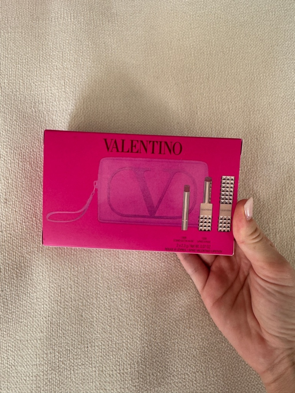 Valentino Spiked Pink Pouch Set - "123 Spike A Pose" & "100R Stand Out In Nude"